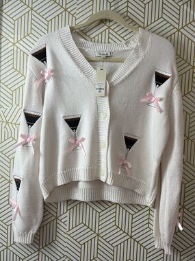 Francesca's Collections Cream Cardigan Martini embroidery XS